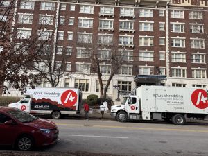Read more about the article Two Trucks, One Mission: Secure On-Site Shredding, Tech Destruction & Cardboard Recycling at One Louisville Stop